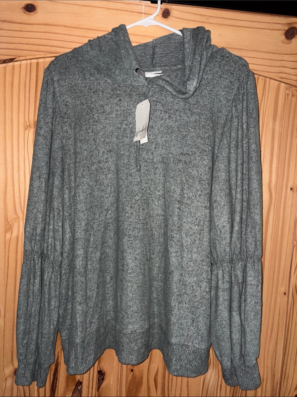 Wonderly Heather Gray Hooded Pullover Sweater